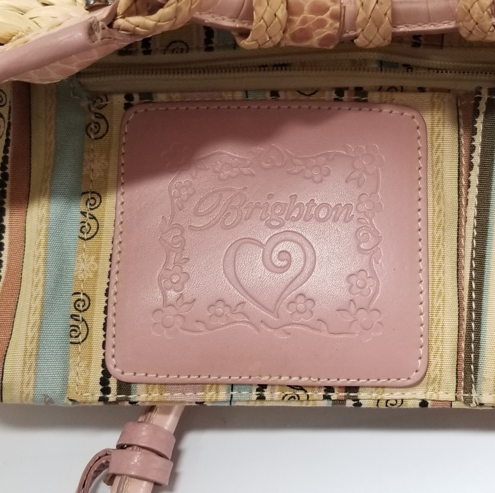 BRIGHTON Leili Leather Trim Straw Tote Bag Dusty Rose Pink - Picture 11 of 15